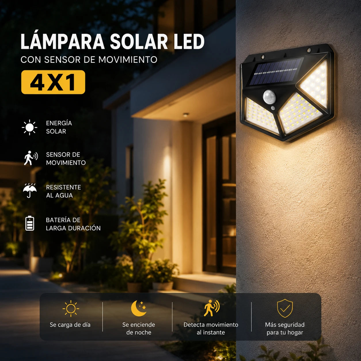 (4X1) SolGuard - Ilumina y Protege tu Hogar sin Cables