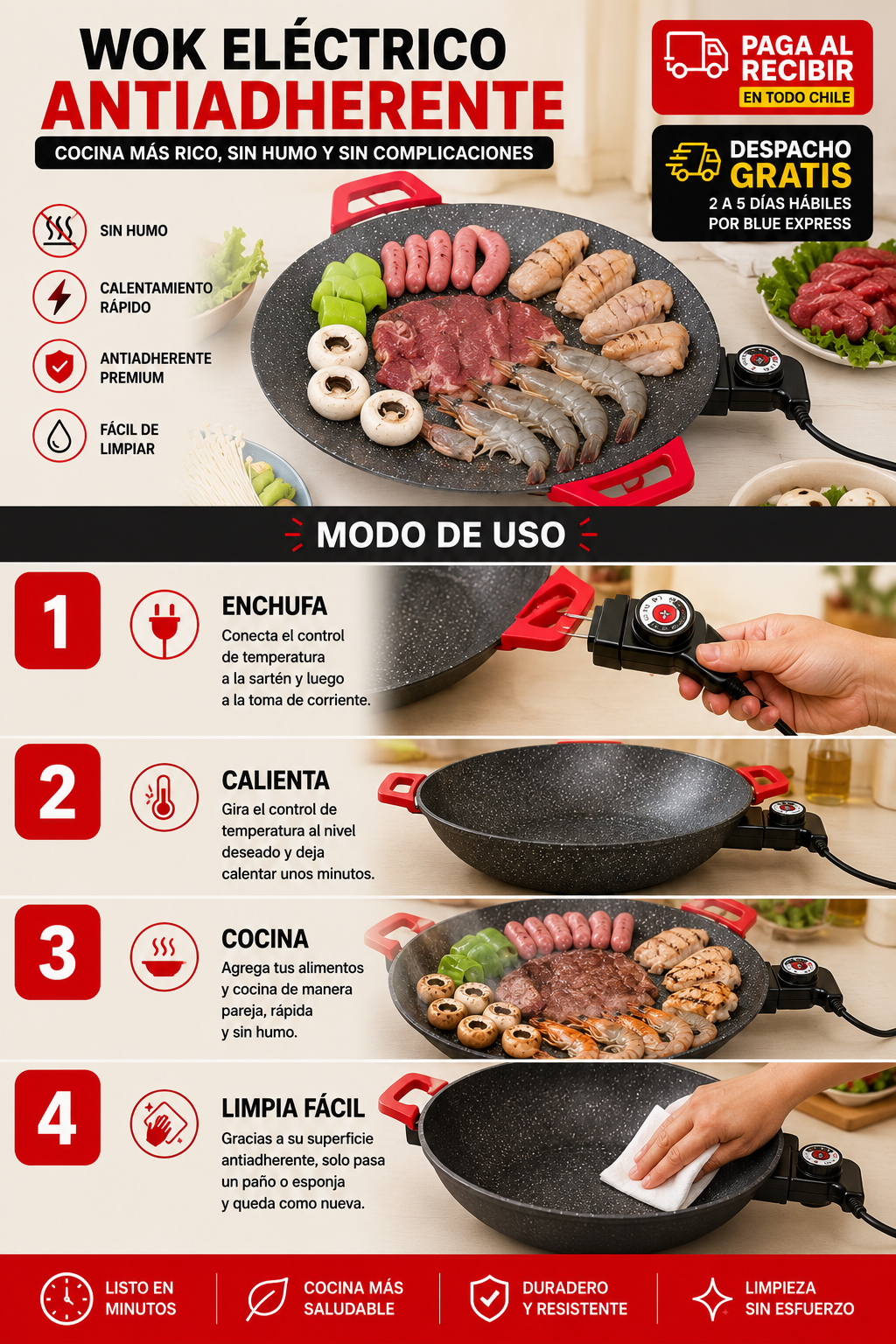 Sartén Eléctrico Parrilla – Cocina Sin Humo – Disfruta Asados en Minutos