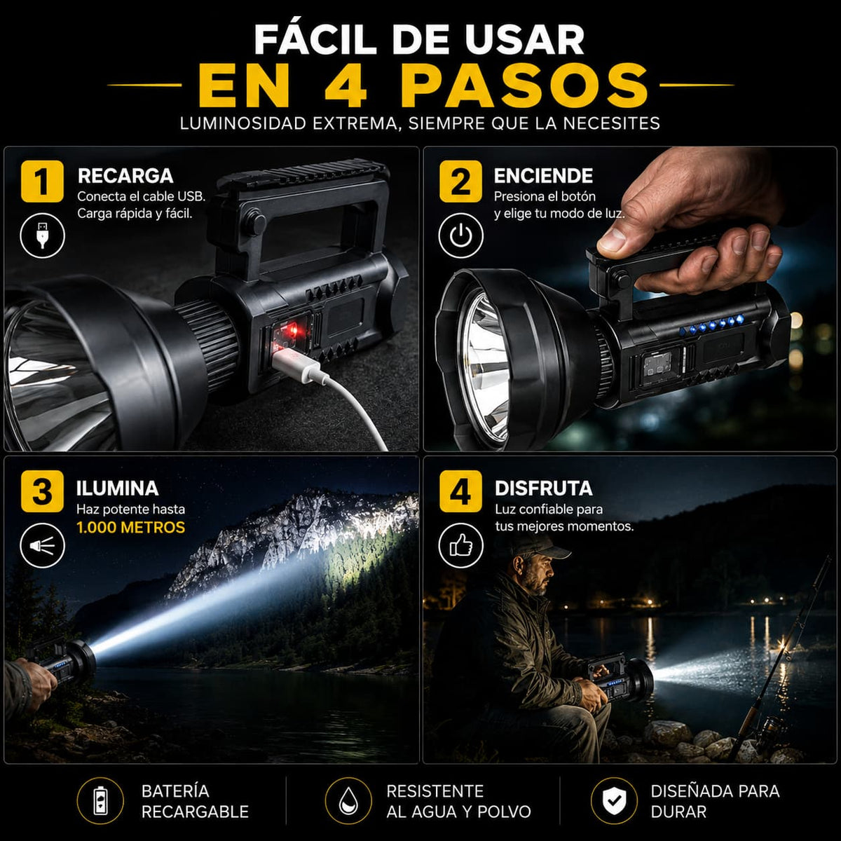 LumiForce Pro — Ilumina hasta 1.000 metros con una sola linterna