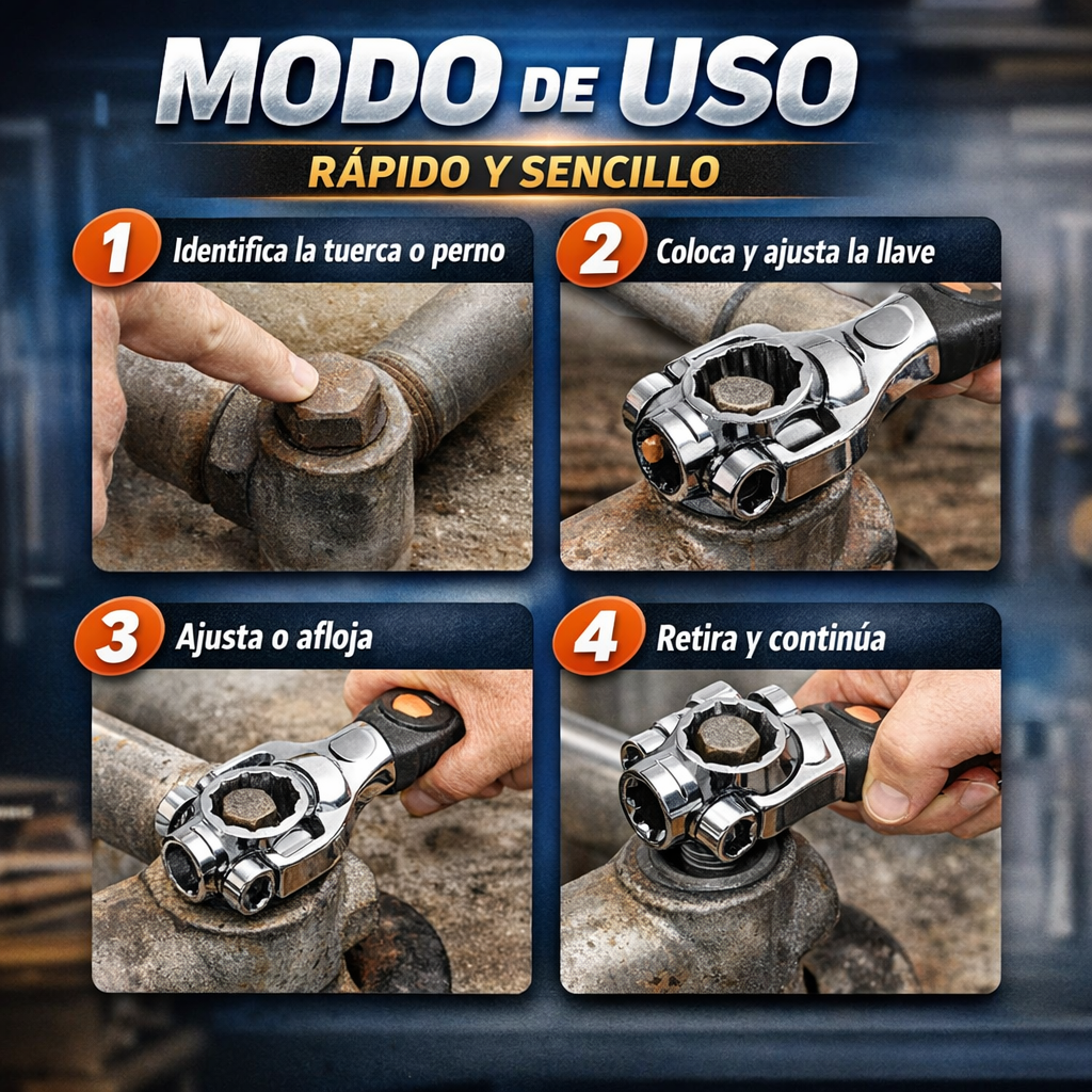 Llave Multifuncional 8 en 1 2x1 – Ajuste Universal – Soluciona Reparaciones del Hogar al Instante
