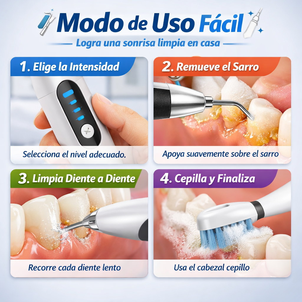 Limpiador Dental Ultrasónico – Eliminación de Sarro – Sonrisa Limpia en Casa desde la Primera Semana