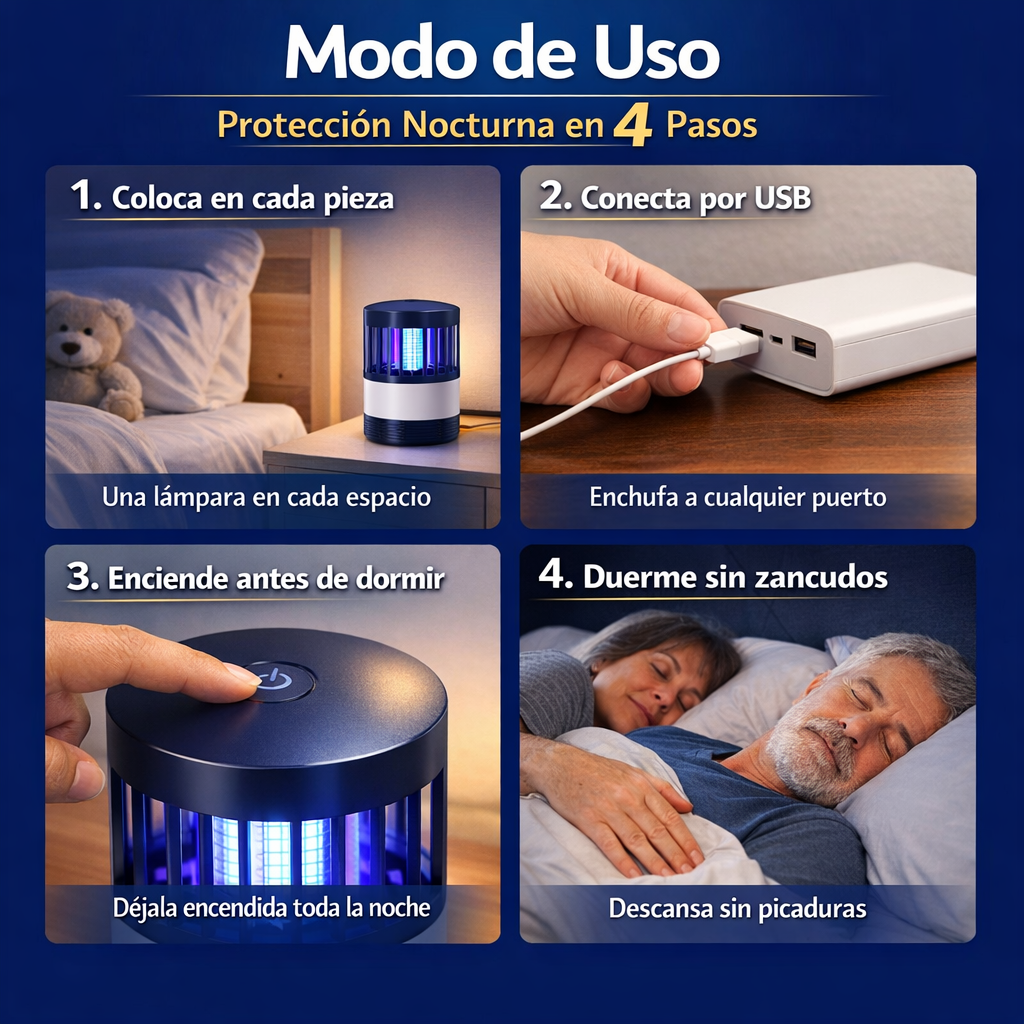 Lámpara Antimosquitos 4x1 – Elimina Zancudos – Dormir Tranquilo Todas las Noches