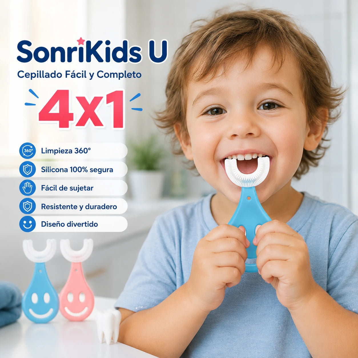 SonriKids U - Cepillado Fácil y Completo 4x1