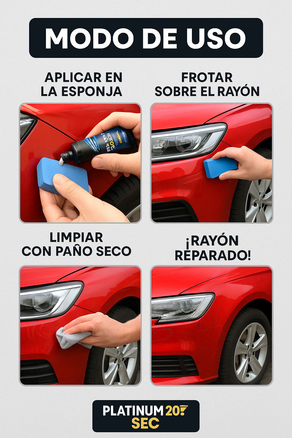 Crema Reparadora 2x1 – Elimina Rayones – Auto impecable en 20 segundos sin gastar en taller