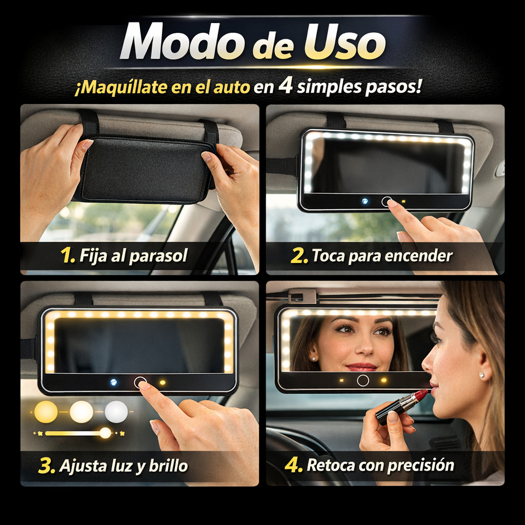 Espejo LED para Auto – Maquillaje Preciso – Arréglate Perfecto en Minutos