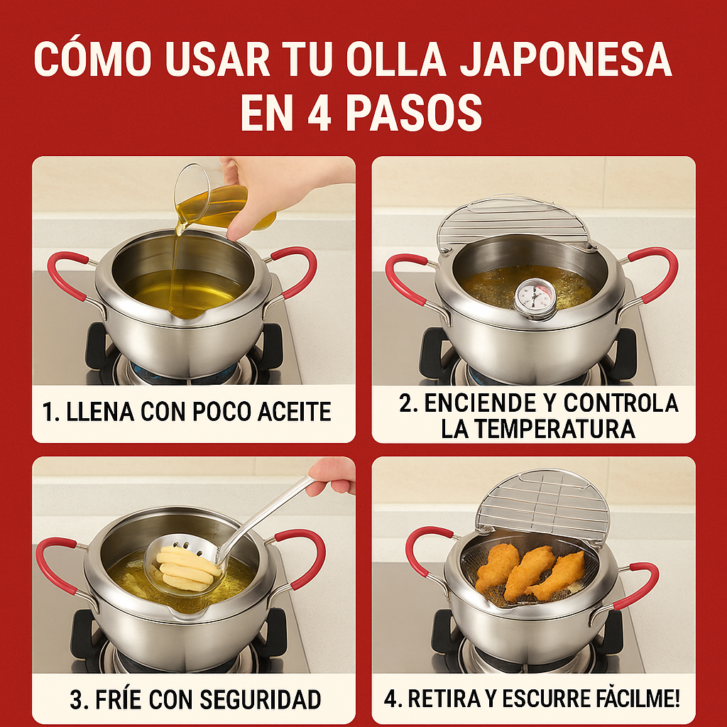 Olla Japonesa Tempura – Control de Temperatura – Frituras Perfectas y Seguras en Minutos