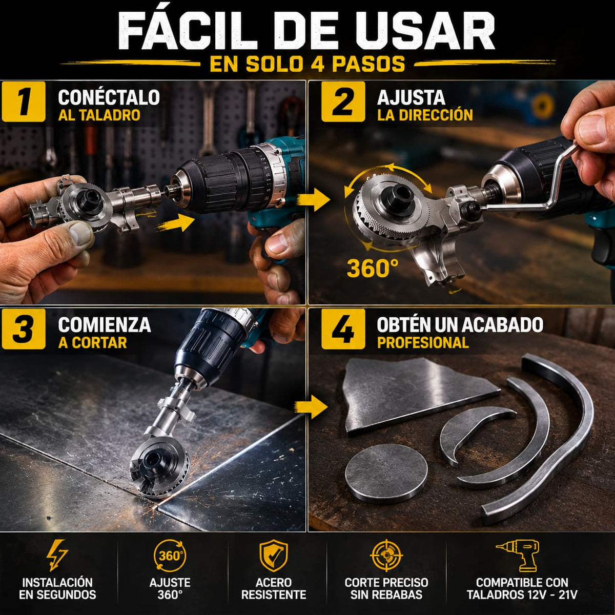 CortaPro Steel — Corta cualquier metal en segundos con tu taladro