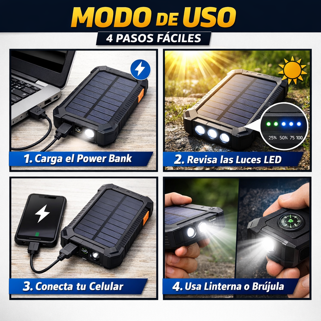 Batería Solar Portátil – Energía Móvil – Mantén tu celular cargado todo el día