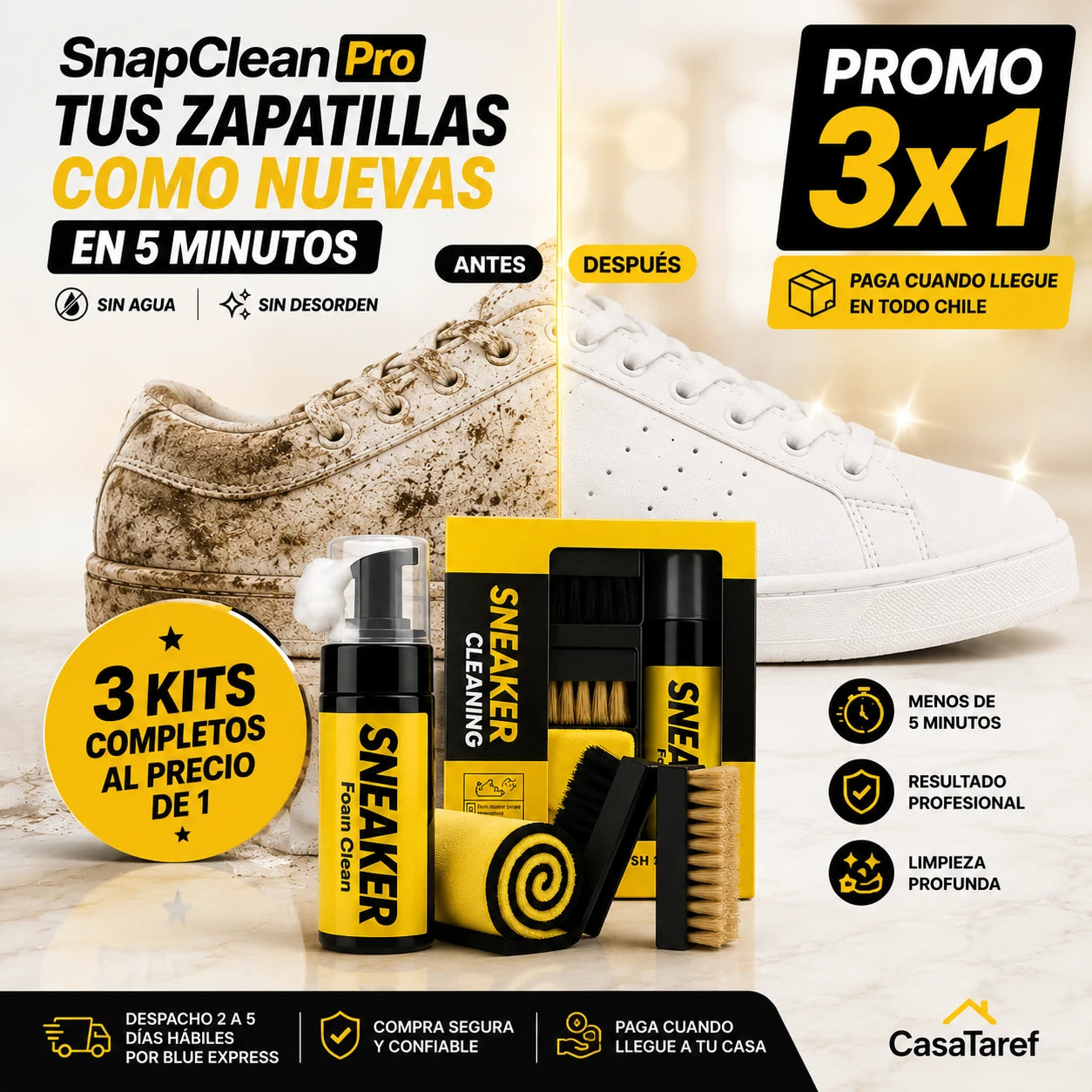 SnapClean Pro - 3 Kits Completos para Tus Zapatillas