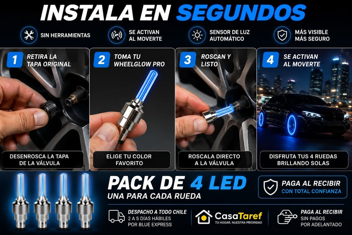 WheelGlow Pro - 4 Luces LED para tus Ruedas, 1 Solo Precio