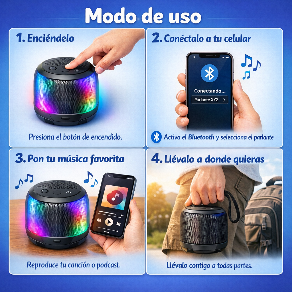 Parlante Bluetooth Esférico — Conecta tu música al instante — Sonido potente con luces RGB en cualquier espacio