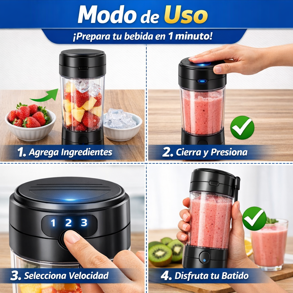 Licuadora Portátil USB – Batidos en 1 Minuto – Energía Saludable Diaria
