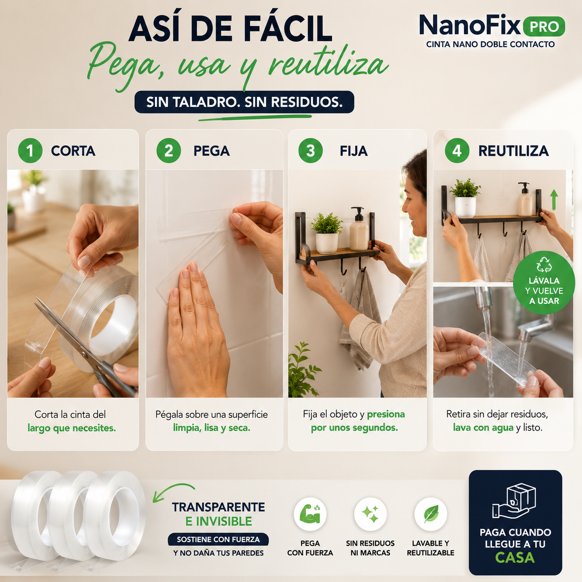 NanoFix Pro — Pega Todo Sin Dañar Tus Paredes: 15 Metros