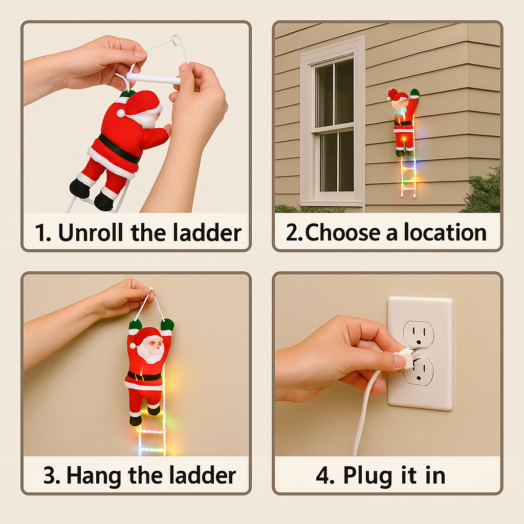 Luces Santa Claus Escalador – Decoración Rápida – Ilumina tu hogar en minutos con ambiente navideño visible