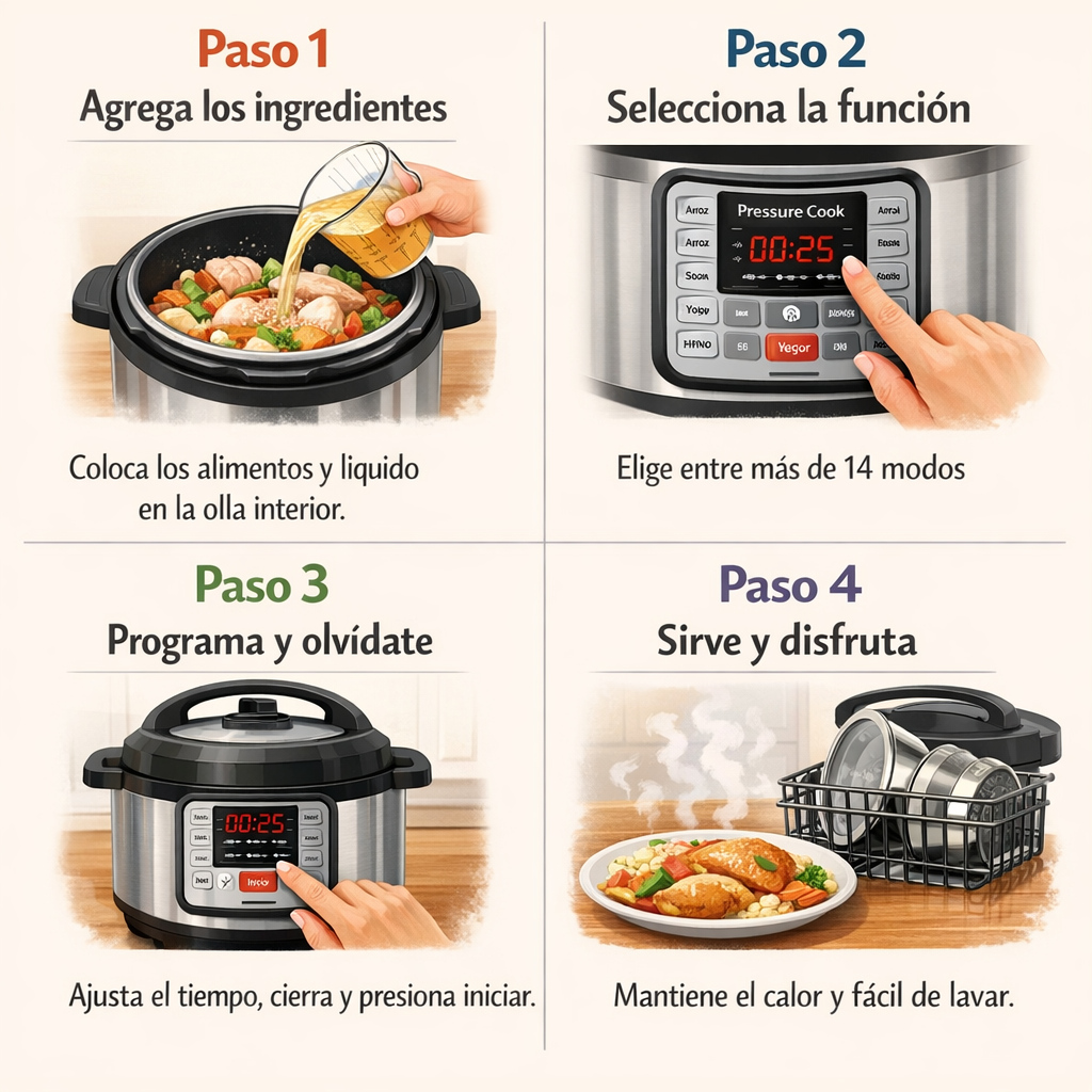 Olla a Presión Eléctrica 6L – Cocina Rápido y Fácil – Comidas Listas en Minutos, Cada Día
