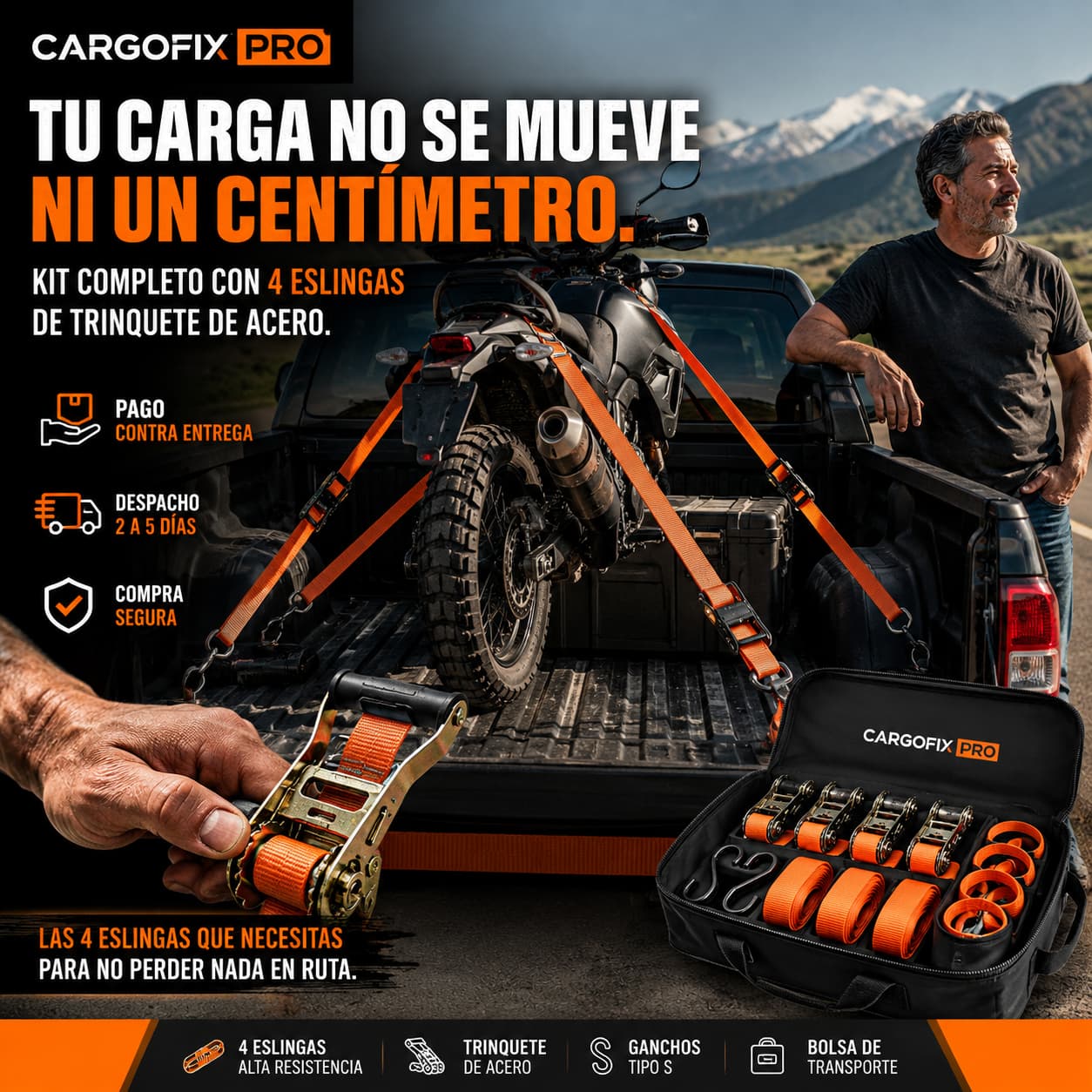 CargoFix Pro — 4 Eslingas que Aseguran tu Carga sin Que Nada se Mueva