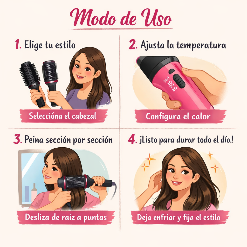 Cepillo Secador 5 en 1 – Seca, Riza y Alisa – Peinado Profesional en Casa en Minutos
