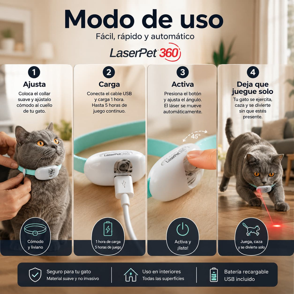 LaserPet 360 - El Collar que Ejercita a tu Gato Solo