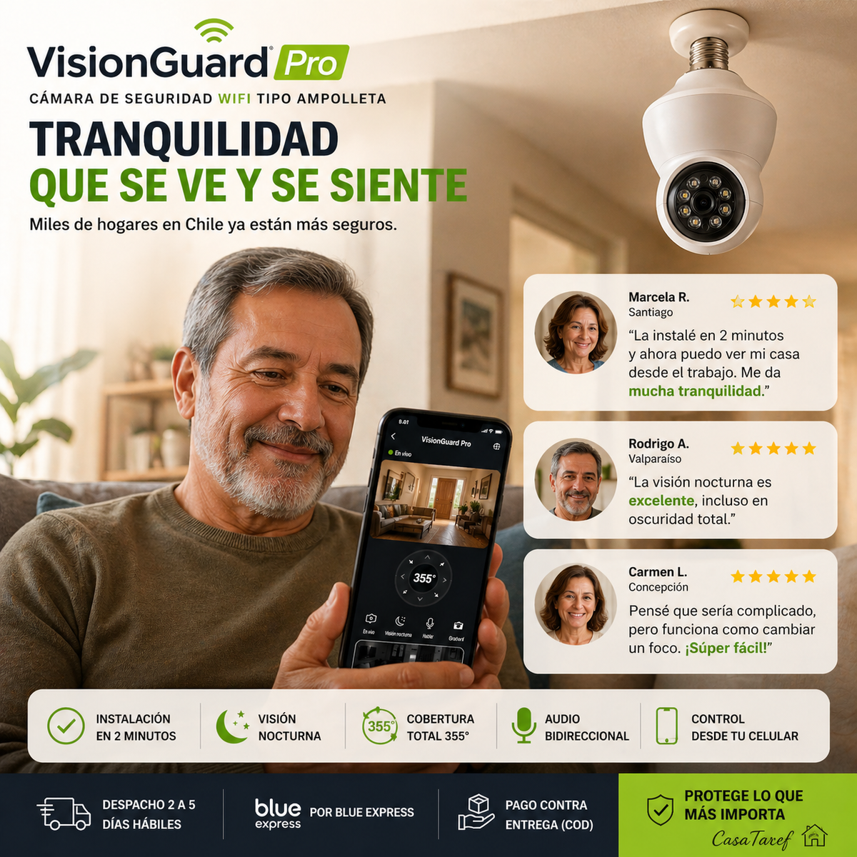VisionGuard Pro — Vigila tu hogar desde el celular, sin cables ni técnico