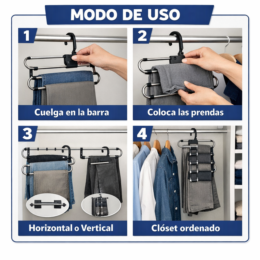 Armador de Pantalones 5 Espacios 3x1 – Ordena tu Clóset – Más Espacio en Minutos