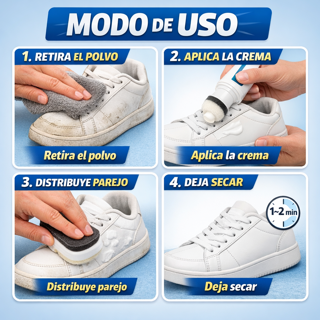 Crema Limpiadora para Zapatos Blancos – Limpia y Restaura – Blancura Visible en Minutos (2×1)