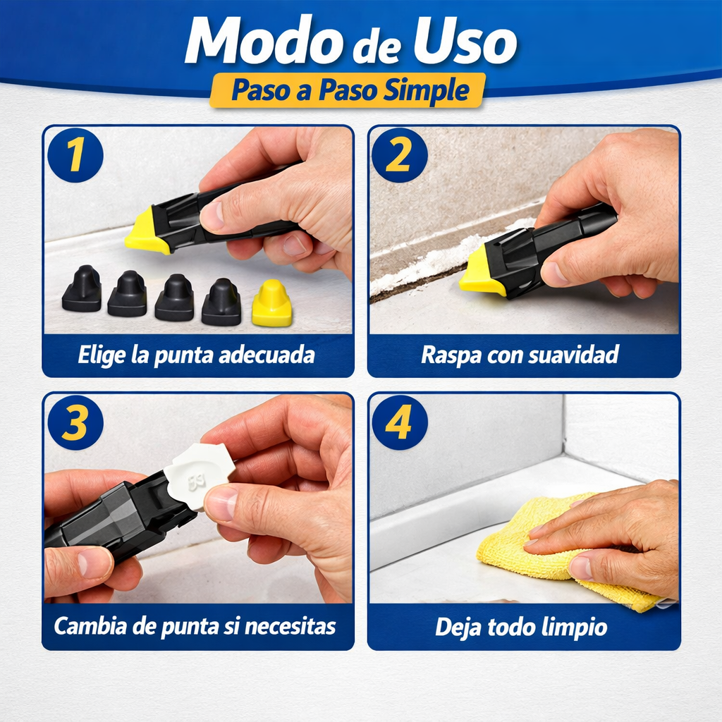 Raspador Removedor 5 en 1  2x1 – Elimina Pegamento y Masilla – Limpia sin rayar en minutos