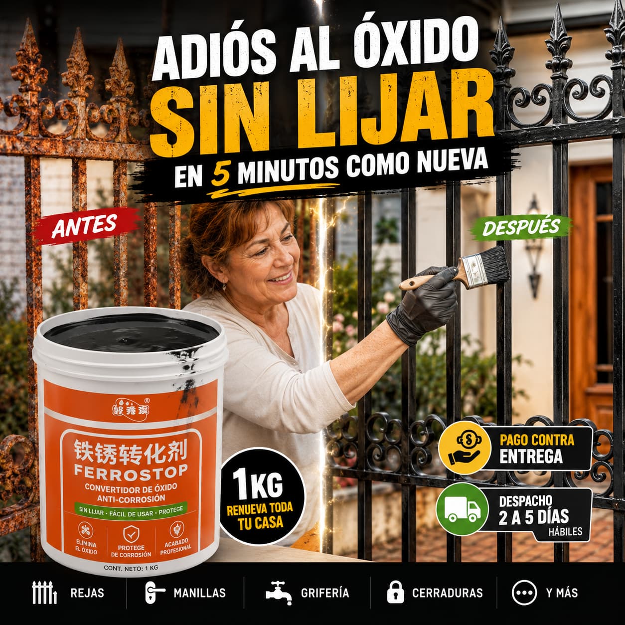 Pintura Antióxido 1kg - Elimina el Óxido Fácil - Recupera Metales en Solo Minutos