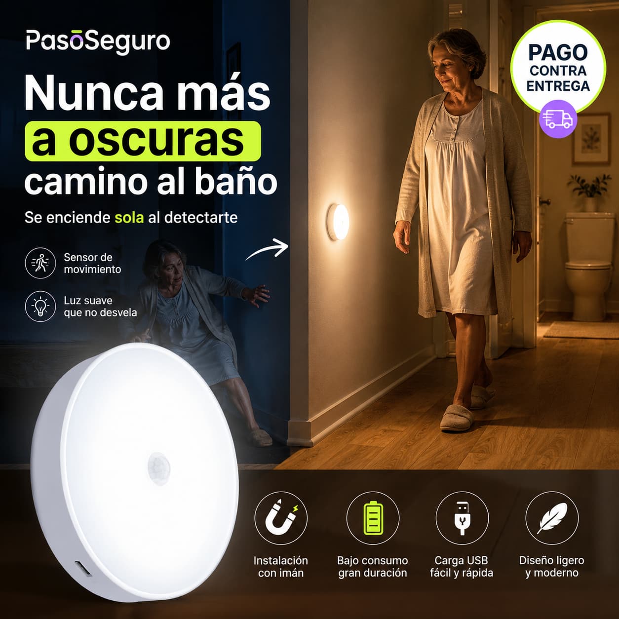 PasoSeguro — Ilumina tu paso al baño y evita caídas de noche