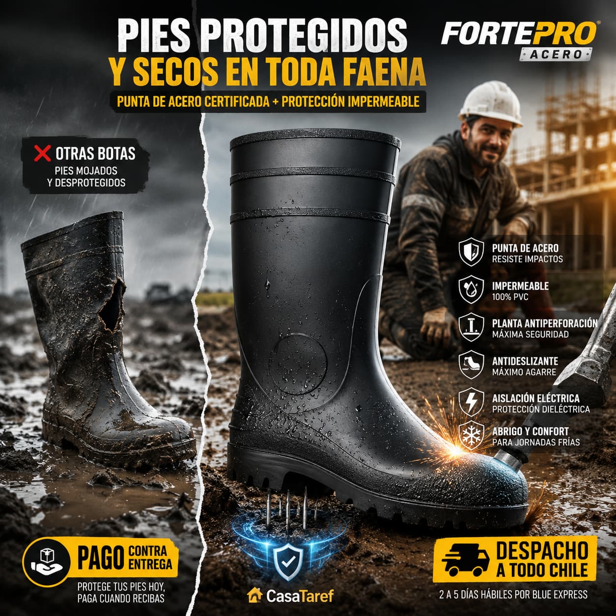 FortePro Acero - Pies protegidos y secos en toda faena