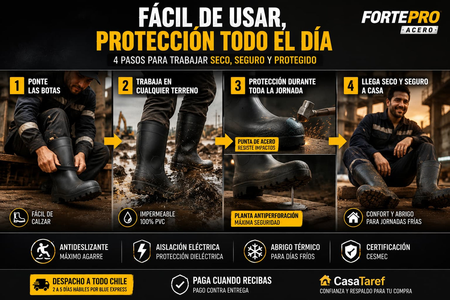 FortePro Acero - Pies protegidos y secos en toda faena