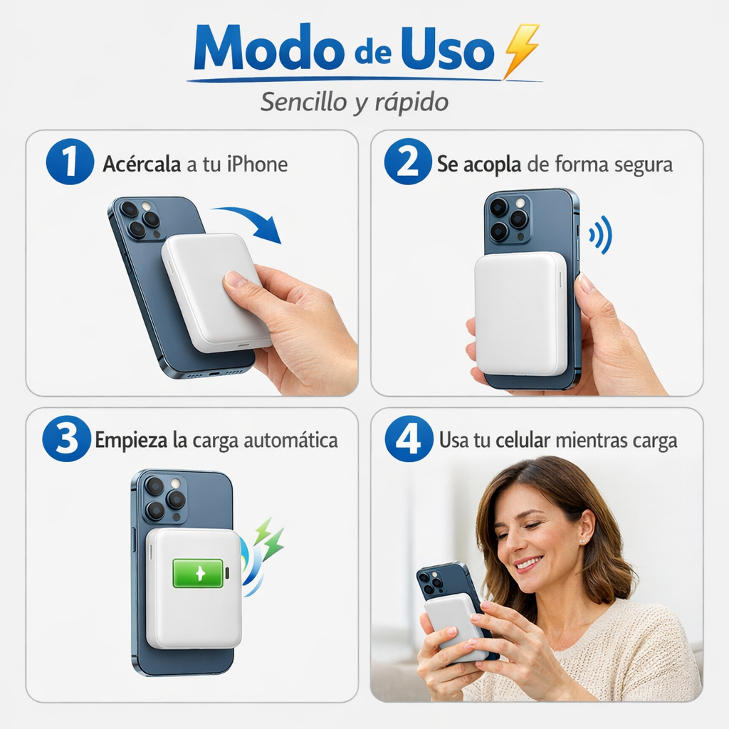 Batería Magnética Inalámbrica 2x1 – Exclusiva para iPhone y Android de Alta Gama Carga Rápida sin Cables – Energía Confiable y Segura