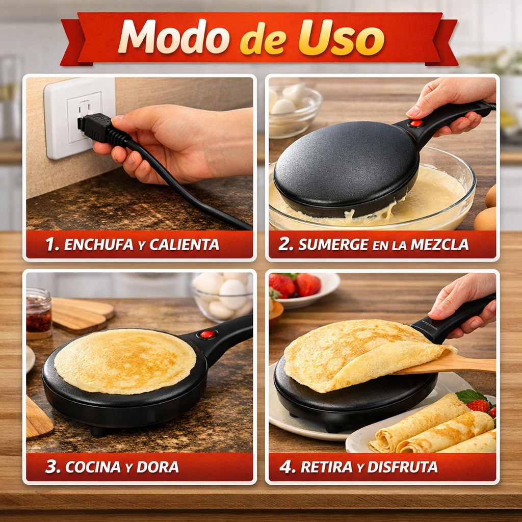 Crepera Eléctrica Portátil – Crepes Perfectos – Resultados Dorados en Segundos