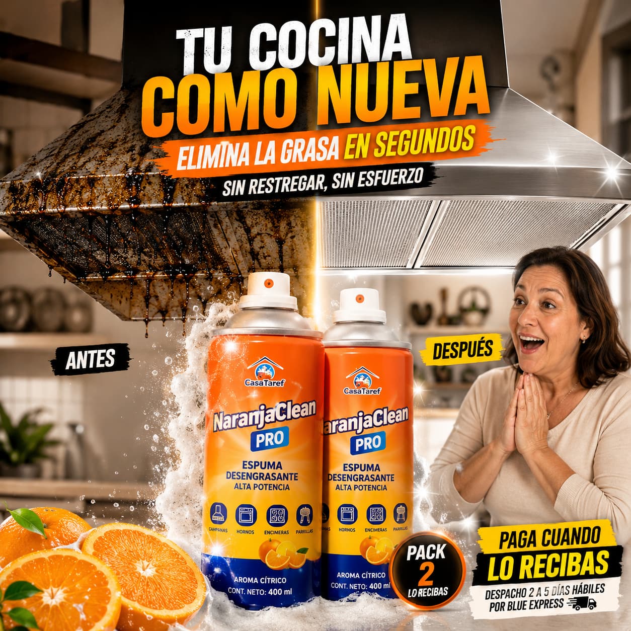 NaranjaClean Pro — Elimina la grasa de cocina al instante