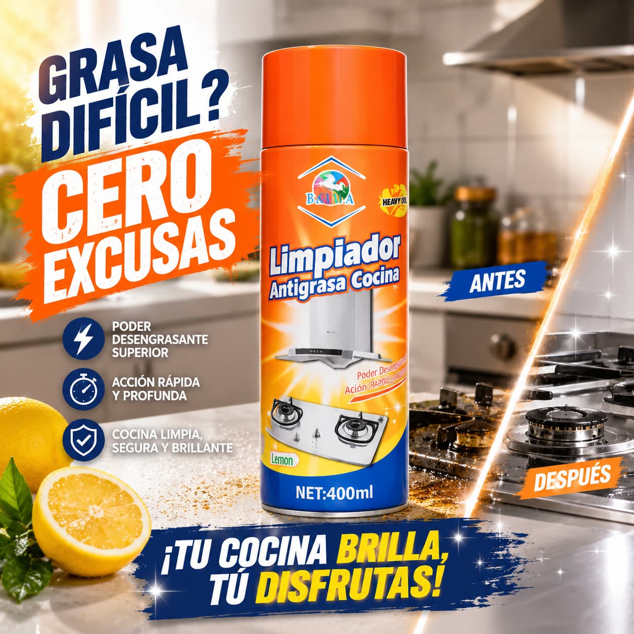 NaranjaClean Pro — Elimina la grasa de cocina al instante