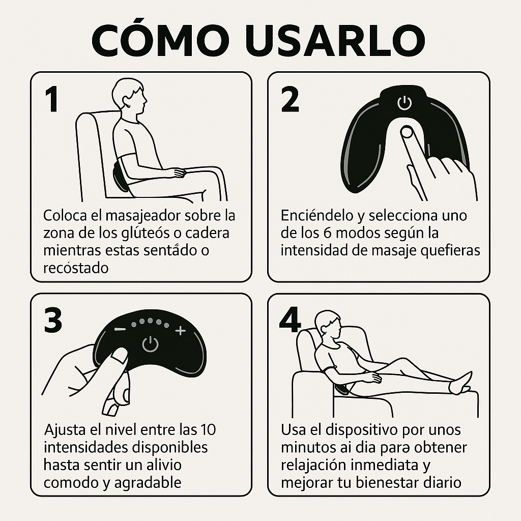 Masajeador de Glúteos EMS – Alivia Tensión en Minutos – Bienestar Diario en 5 Minutos
