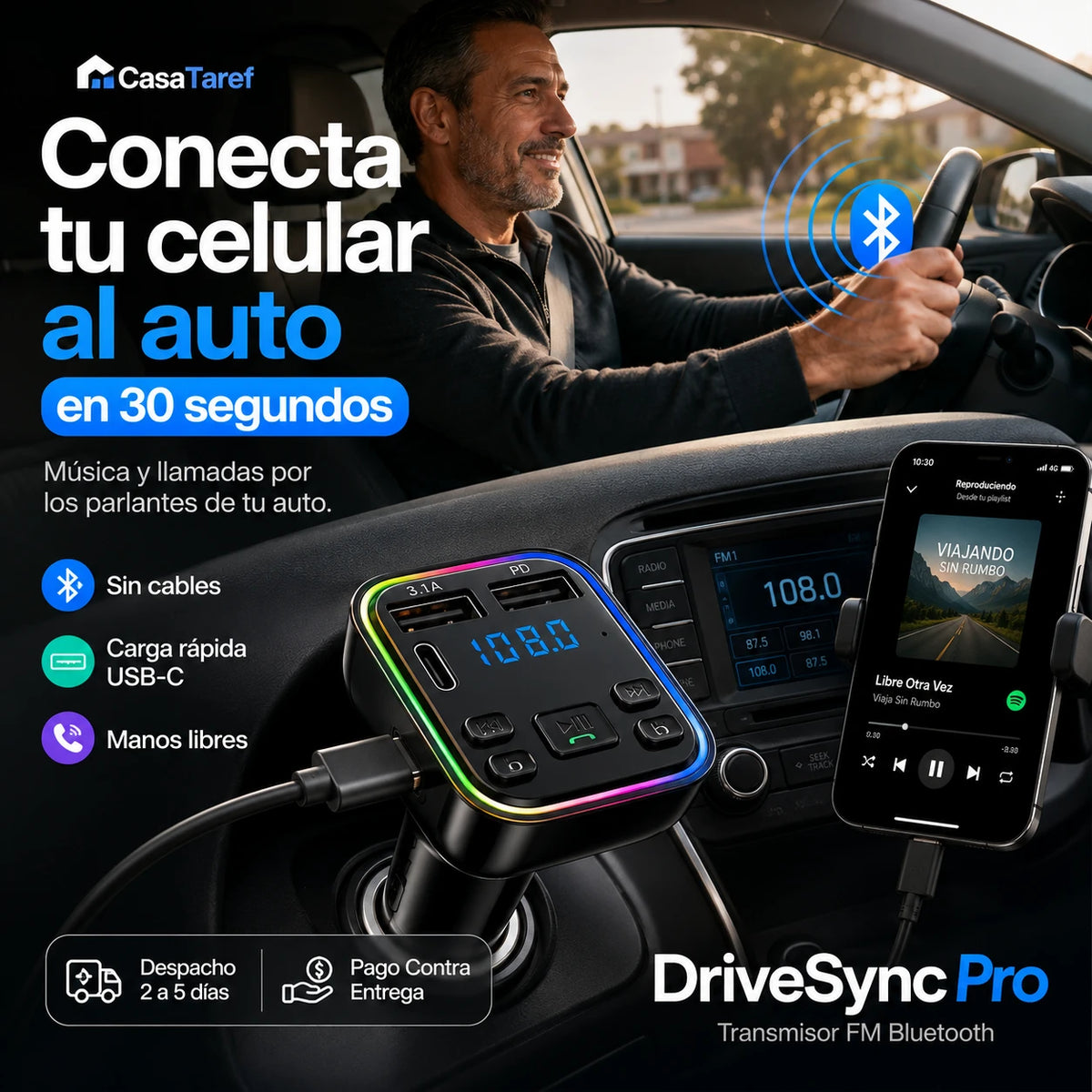 DriveSync Pro - Conecta tu celular al auto y escucha tu música sin cables