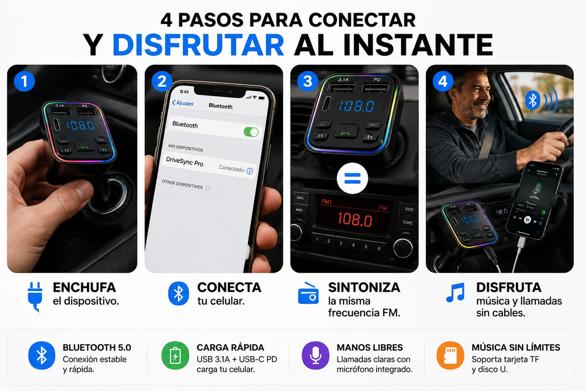 DriveSync Pro - Conecta tu celular al auto y escucha tu música sin cables