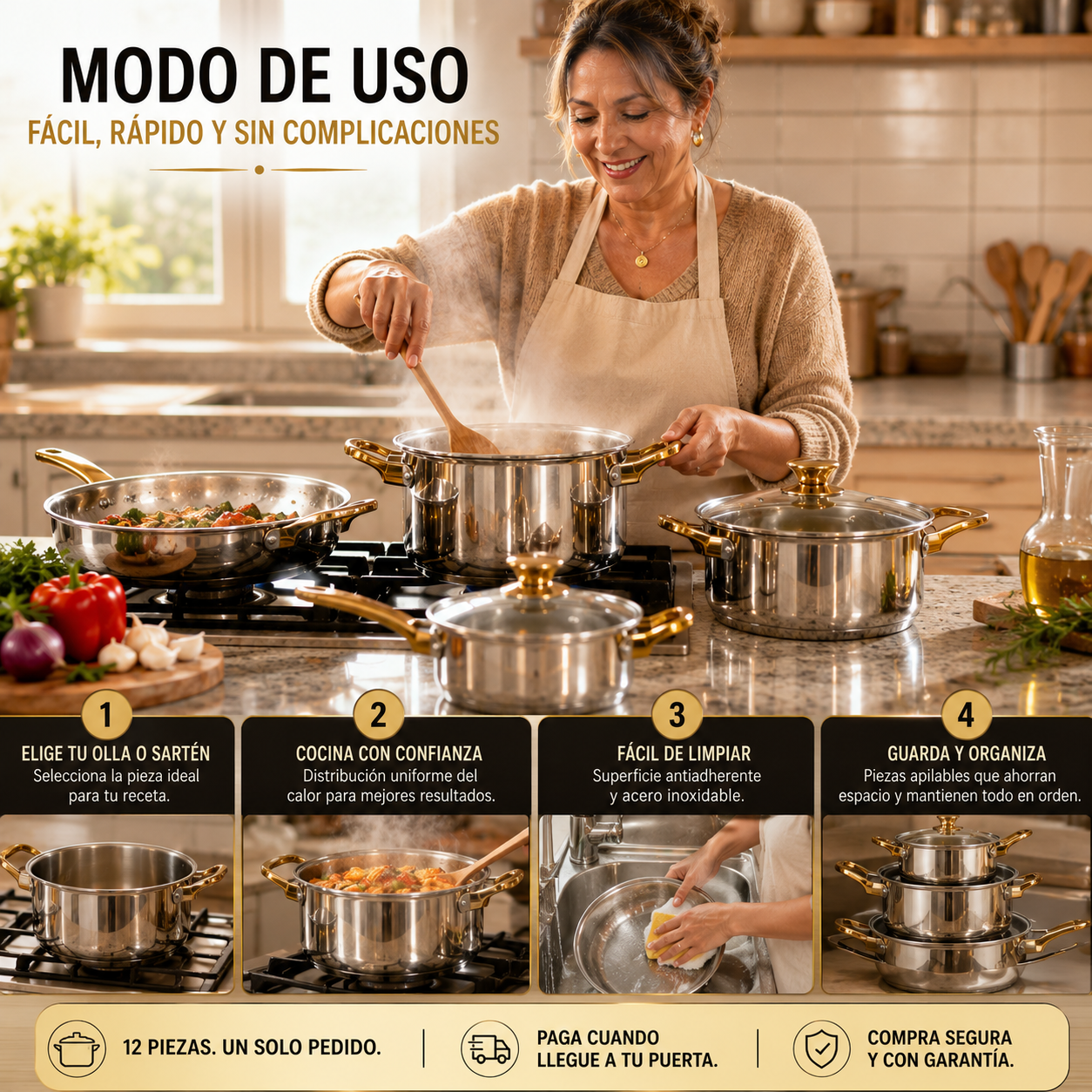 SteelGold Pro — La batería completa que tu cocina merece