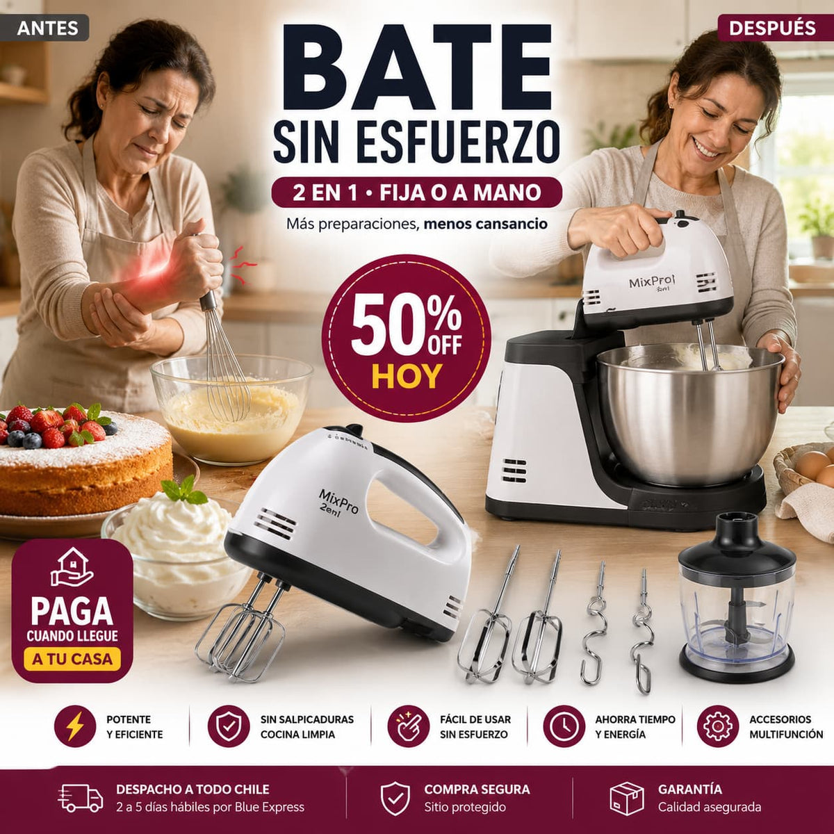 MixPro 2en1 — Bate, Tritura y Prepara Sin Cansarte