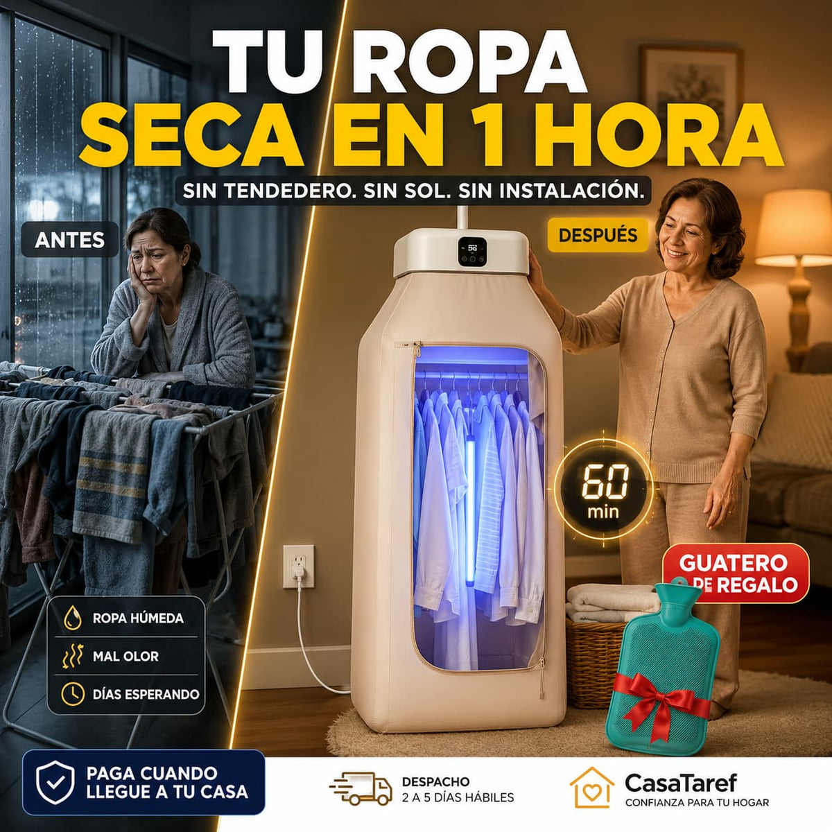 SécaPro — Seca Tu Ropa en Casa Sin Tendedero Ni Sol + Guatero de Regalo