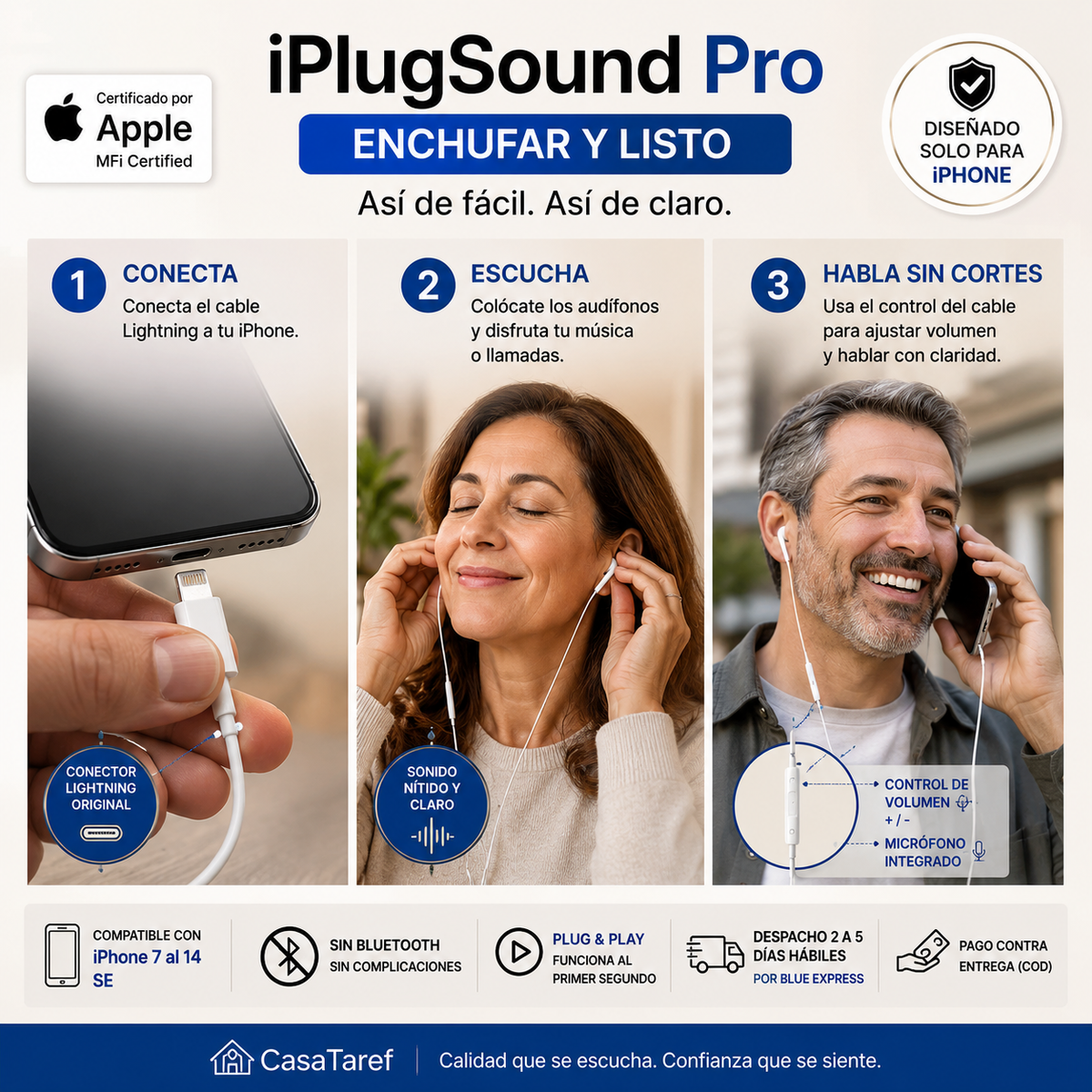 iPlugSound Pro - Audífonos con Cable Diseñados Solo para iPhone