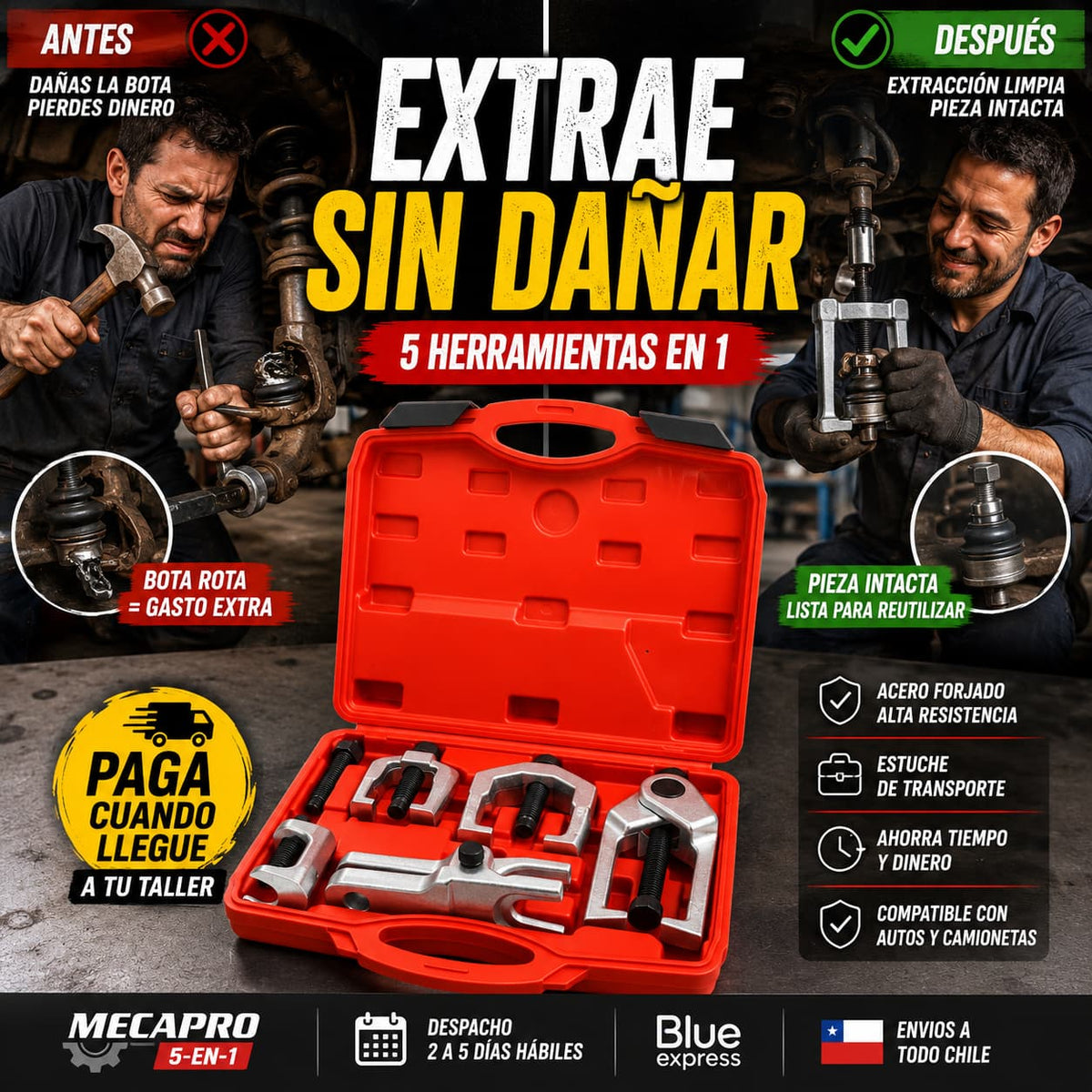 MecaPro 5-en-1 — Extrae rótulas y rotulas sin dañar nada