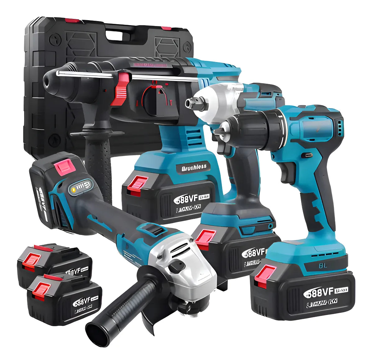 Kit 4 Herramientas Inalámbricas – Reparación Completa – Potencia real para arreglar tu hogar en minutos