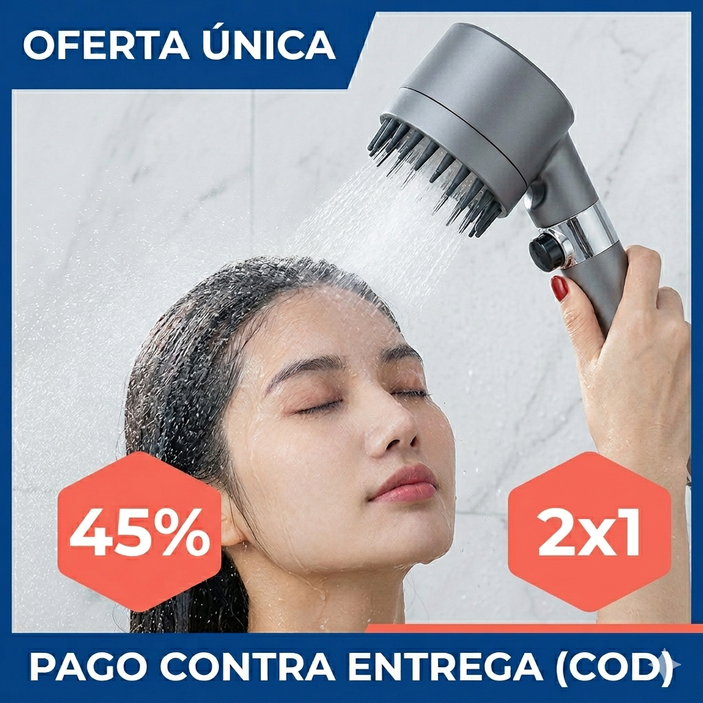 PACK 2 Cabezales de Ducha Masajeador 4 en 1 – Filtra Impurezas y Aumenta la Presión – Piel Sana desde el Primer Uso