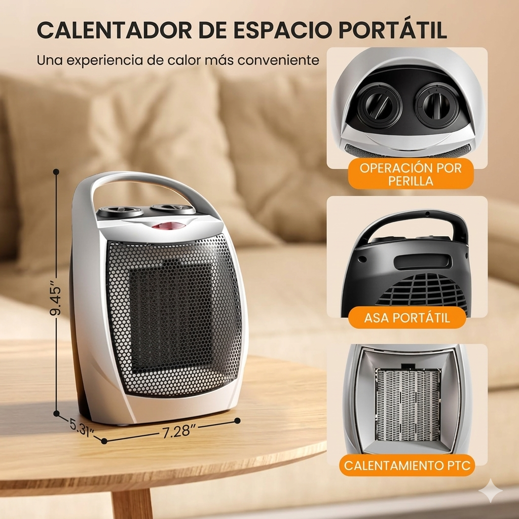 Calefactor Cerámico Portátil – Calor Instantáneo en 2 Segundos – Calienta cualquier ambiente en minutos sin instalación