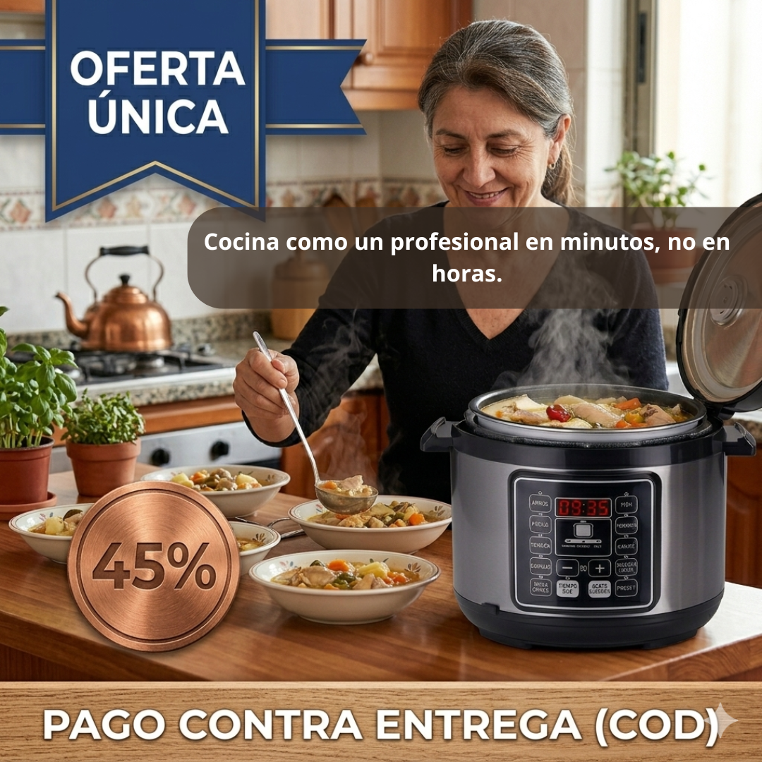 Olla a Presión Eléctrica 6L – Cocina Rápido y Fácil – Comidas Listas en Minutos, Cada Día