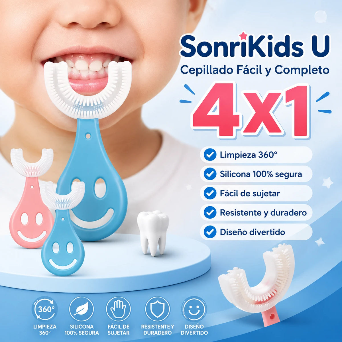 SonriKids U - Cepillado Fácil y Completo 4x1